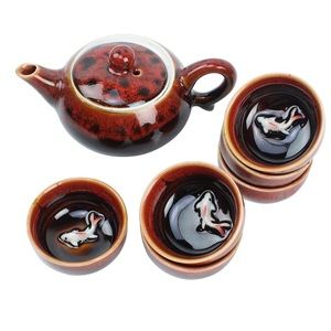 Traditional Porcelain Chinese Teapot 6oz set with 6 small tea cup 1.6oz